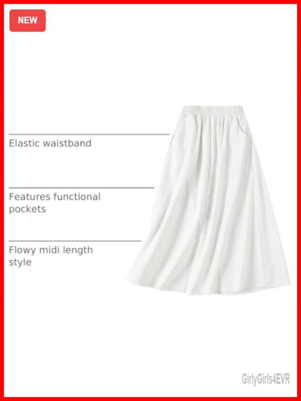 Cotton Linen Midi Flowy A-Line Skirt with Pockets High Waisted